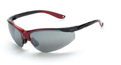 SAFETY GLASSES, BRIGADE, BLACK/RED FRAME, SILVER MIRROR LENS.