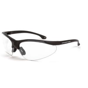 SAFETY GLASSES, BRIGADE, MATTE BLACK FRAME, CLEAR LENS.