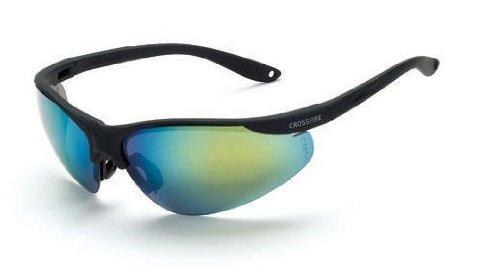 SAFETY GLASSES, BRIGADE, BLACL SOFT TOUCH FRAME, GOLD MIRROR LENS.