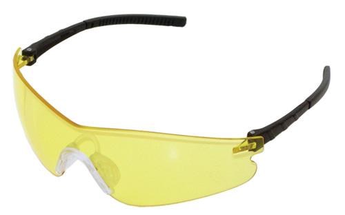 SAFETY GLASSES, BLADE, YELLOW ANTI-FOG LENS W/BLACK TEMPLE & TIP & CLEAR NOSE PIECE.