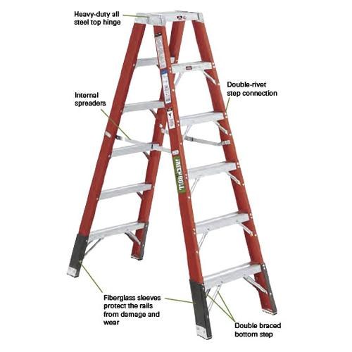 LADDER, STEP, 14 FT, FIBERGLASS, DOUBLE ENTRY, TYPE 1A, 375 # WGT.