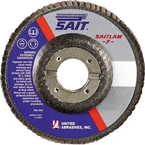 FLAP DISC, 5" X 7/8", SAITLAM, Z 120 GRIT, TYPE 29, CURVED, METAL