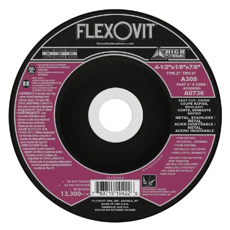 GRINDING WHEEL, COMBO, HD, 4-1/2" X 1/8" X 7/8", FOR METAL, PIPE