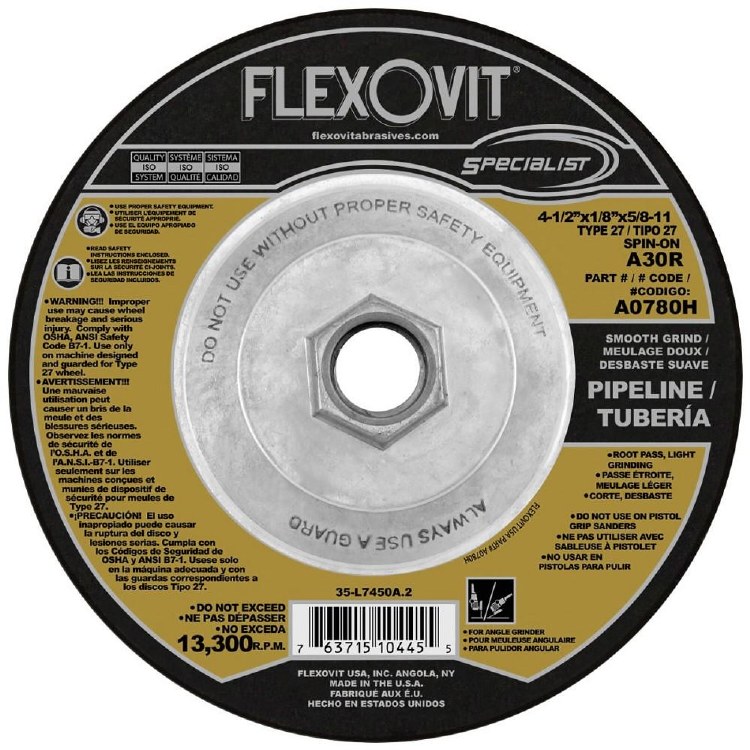 GRINDING WHEEL, 4-1/2" X 1/8" X 5/8 -11, PIPELINE FOR STEEL CUTOFF, NOTCHING, LIGHT GRINDING