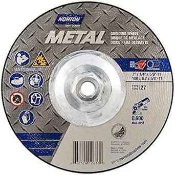 GRINDING WHEEL, 7" X 1/4" X 5/8-11", METAL FAST CUT, TYPE 27