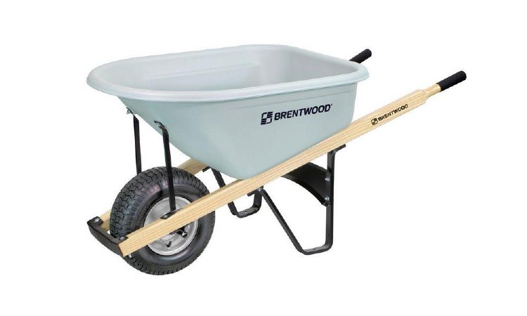 WHEELBARROW, 8 CU FT, GRAY POLY, 6" TURF TIRE, SINGLE WHEEL