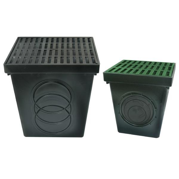 CATCH BASIN, SQUARE, 12" X 12", C/W GREEN PLASTIC GRATE & 2 SEALS