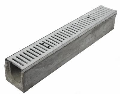 TRENCH DRAIN, SLOPED, TOP100, 1 METER, DUCTILE SLOTTED GRATE, GALVANIZED EDGE, 6.30" INLET 6.50" OUTLET