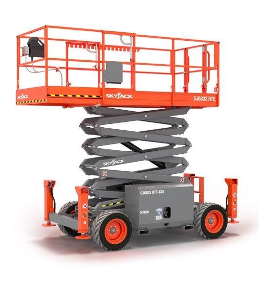 SCISSOR LIFT, ROUGH TERRAIN, 32', 38' WORKING-LEVELING JACKS