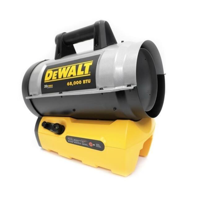 HEATER, CORDLESS FORCED AIR, PROPANE, 70,000BTU DEWALT- USES 20# TANK and DEWALT 20 or FLEXVOLT BATTERY