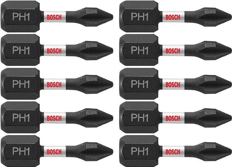 INSERT BIT, IMPACT TOUGH PH1, PHILLIPS #1, 1" LONG, 10PK