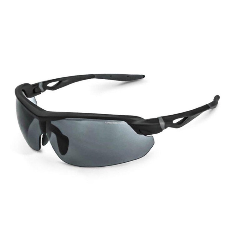 GLASSES, SAFETY, CROSSFIRE ARCUS SMOKE LENS, BLACK FRAME, RUBBER NOSEPIECE