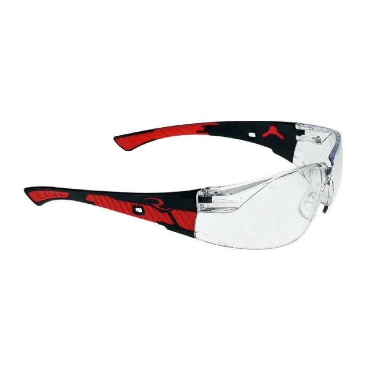 GLASSES, SAFETY, RADIANS OBILTERATOR CLEAR, RED/BLACK, RUBBER NOSEPIECE
