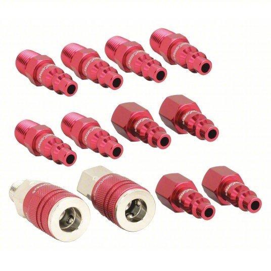 HOSE AIR COUPLERS 1/4"NPT, 2 FNPT and 2 MNPT COUPLERS,  4 FNPT and 6 MNPT PLUGS,  RED D TYPE