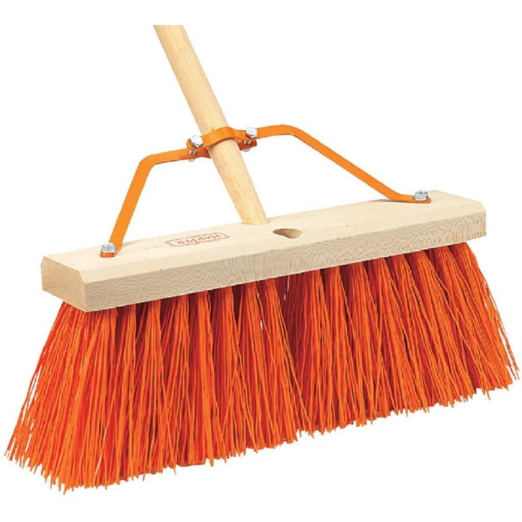 BROOM, STREET, 16", ORANGE  POLYCORN, W/ 60" TAPERED HANDLE, STEEL BRACED