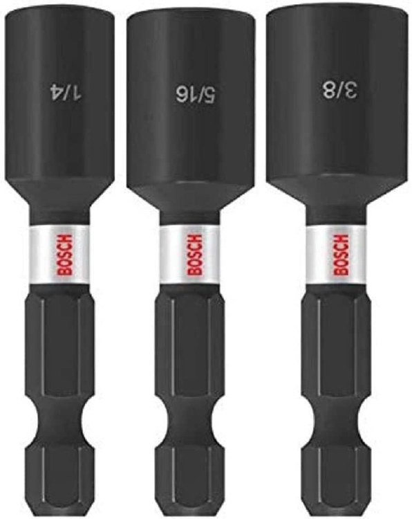 INSERT BIT, IMPACT TOUGH, SET 1/4", 5/16", 3/8" x 1-7/8", MAG NUTSETTER, 3 CARD