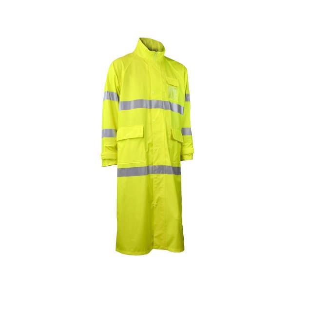 RAINCOAT, FULL LENGTH, CLASS 3 HI-VIZ GREEN,  48", .35mm PVC/POLY, RADIANS