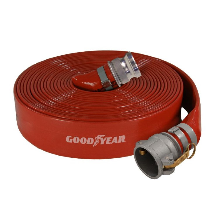 HOSE, DISCHARGE, 4" X 50 FT., LAY FLAT, W/ C & E CAM & GROOVES