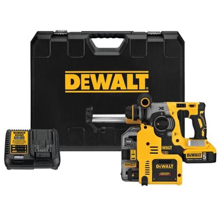 HAMMER -ROTARY SDS+, DUST COLLECTION, L-SHAPE, XR MAX 20V BRUSHLESS DEWALT -KIT CASE 2 5AH BATTERY