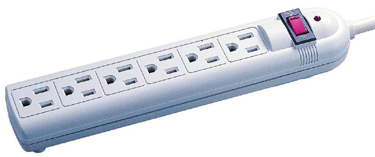 SURGE PROTECTOR, POWER STRIP, 750 JOULE w/ 6 OUTLETS