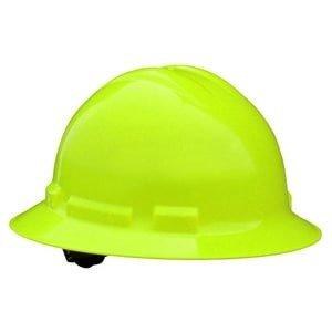 HARD HAT, GREEN HI-VIZ, RATCHET BACK, 6 PT, FULL BRIM STYLE