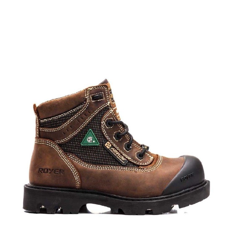 BOOT, 6" FLX BROWN, COMP TOE, WATERPROOF ROYER