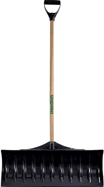 SNOW SHOVEL, 30" PUSHER, PLASTIC, WOOD HANDLE