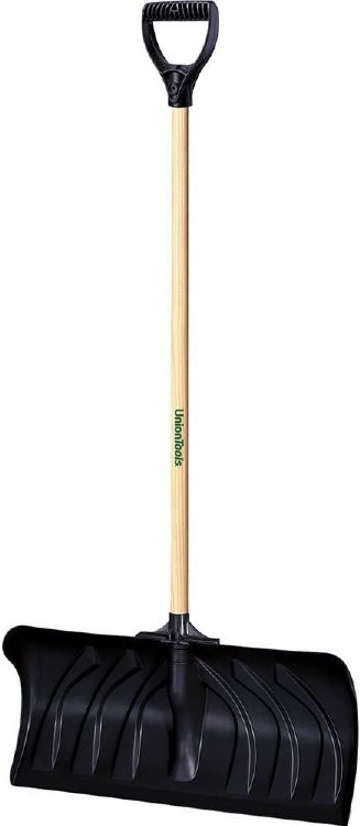 SNOW SHOVEL, 24" PUSHER, PLASTIC, WOOD HANDLE