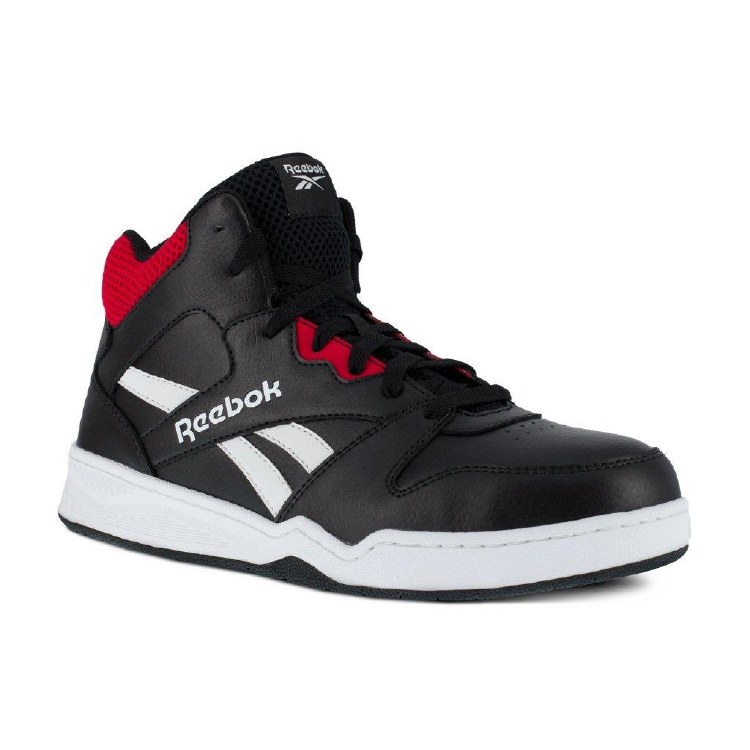 SHOE, BLACK RED COMP TOE HIGH TOP SNAEKER, REEBOK