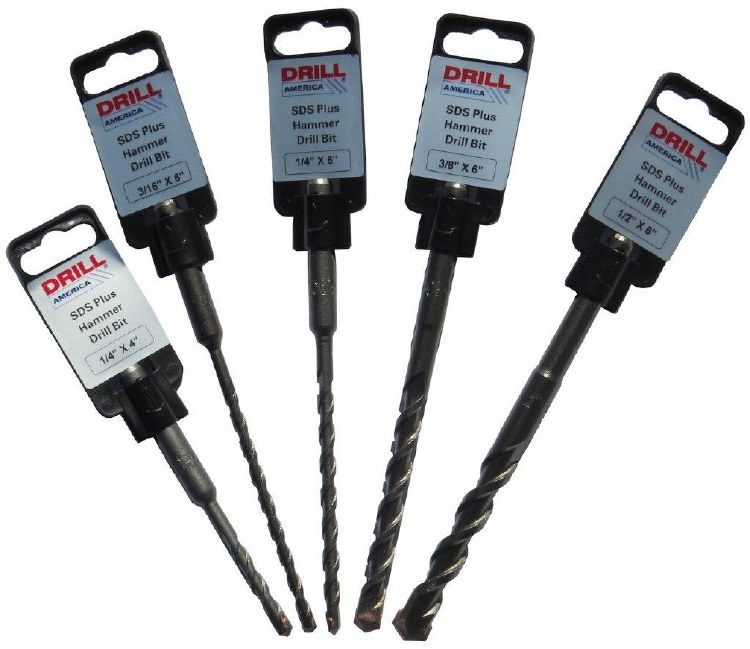 BIT, MASONRY, 1/4" x 4", 1/4" x 6", 3/16" x 6", 3/8" x 6" and 1/2" x 6", SDS, CARBIDE