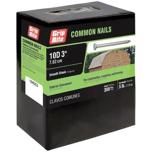 NAIL, 3", #9, HOT-GALVANIZED STEEL, COMMON, 5LB, 308 PCS