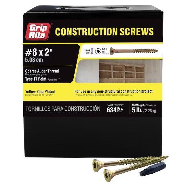 SCREW, 2", #8, T25 STAR DRIVE BUGLE-HEAD CONSTRUCTION,, 5LB, 634 PCS