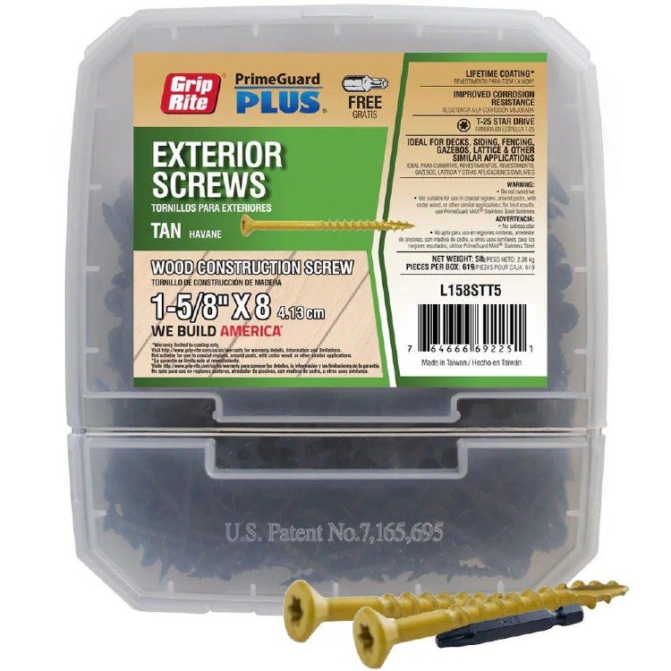 SCREW, EXTERIOR, 1-5/8", #8, T25, SERRATED, TAN, 5LB