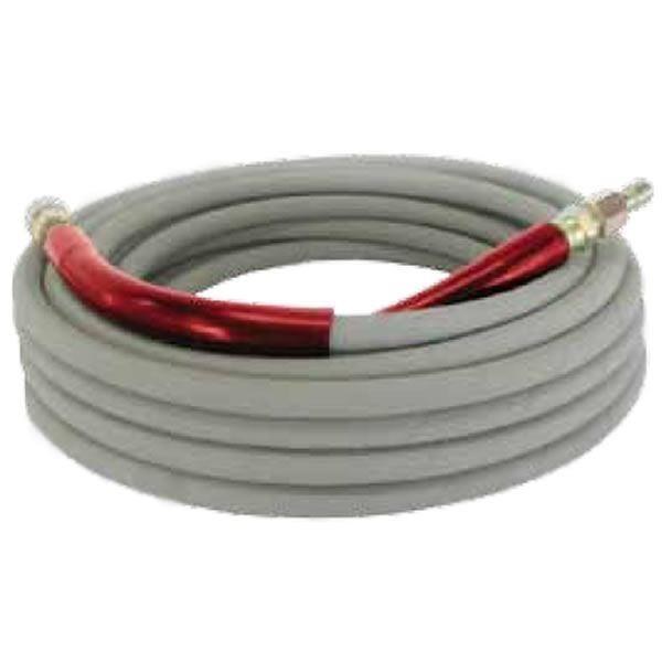 HOSE, 3/8" X 50', RED ENDS, ARMOR HOSE COUPLED W/ QUICK CONNECTS 6,000 PSI DOUBLE WIRE BRAID, 310Â°F  GREY NON MARKING