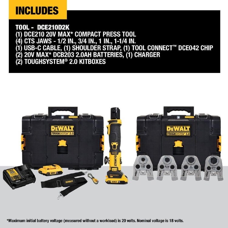 PRESS TOOL, COMPACT  1/2"-1-1/4" INCLUDES 4 DIES , CHARGER, 2-4AH BATTERIES