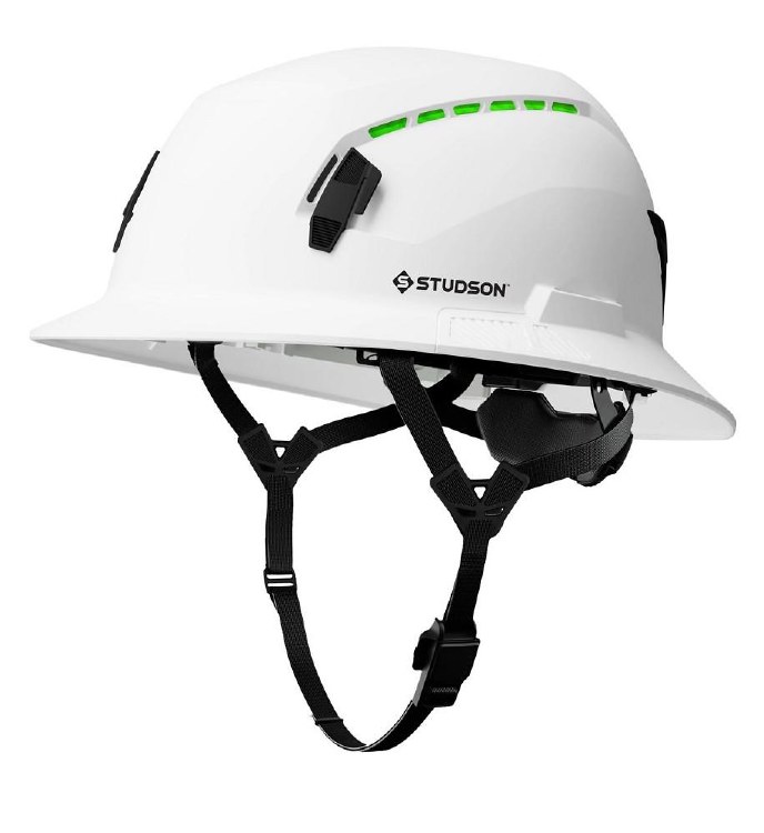 HARD HAT, FULL BRIM TYPE 2, CHIN STRAP WHITE VENTED RATCHET BACK