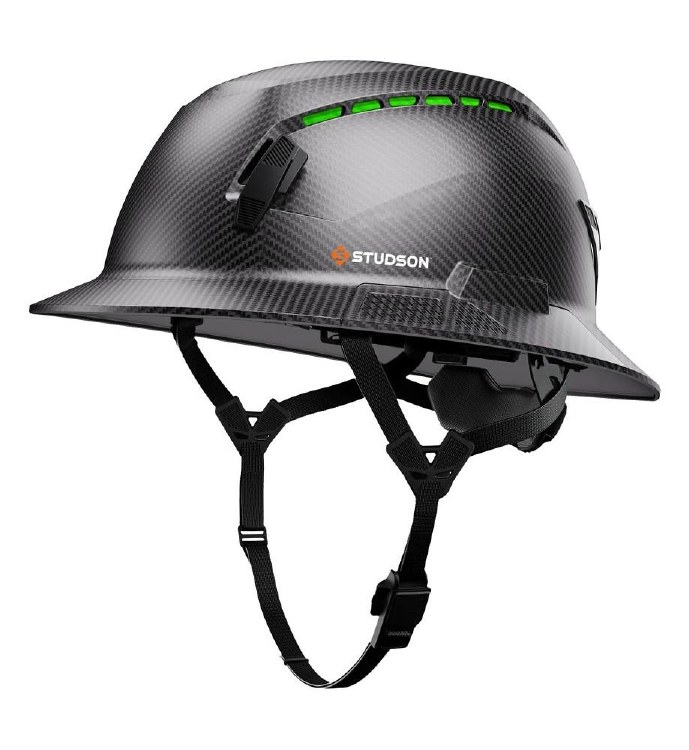HARD HAT, FULL BRIM TYPE 2, CHIN STRAP BLACK CARBON HD VENTED RATCHET BACK