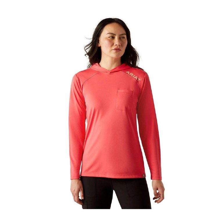 T-SHIRT, WOMENS REBAR SUNBLOCKER HOODED LONG SLEEVE, ARIAT