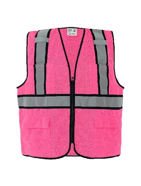 VEST SAFETY MESH SURVEYOR Flourescent Pink Silver Reflective FROGWEAR