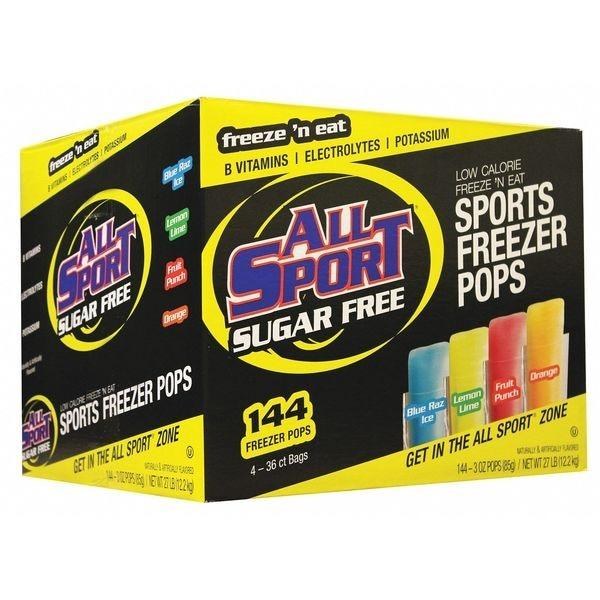 ALL SPORT SUGAR FREE FREEZER POPS Blue Raspberry/Fruit Punch/Lemon-Lime/Orange (CASE MIXED 144) (4 bags of 36)