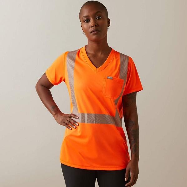 SHIRT, WOMENS REBAR HI-VIZ ANSI TEE, ORANGE, ARIAT