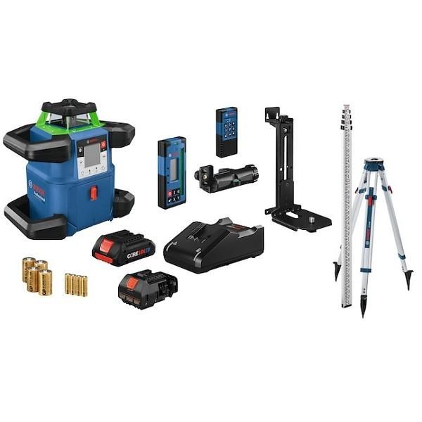 LASER, GREEN BEAM ROTATING TRIPOD, GRADE ROD, DETECTOR, REMOTE, CEILING HANGER, 4 AH BATTERIES, CHARGER, CASE