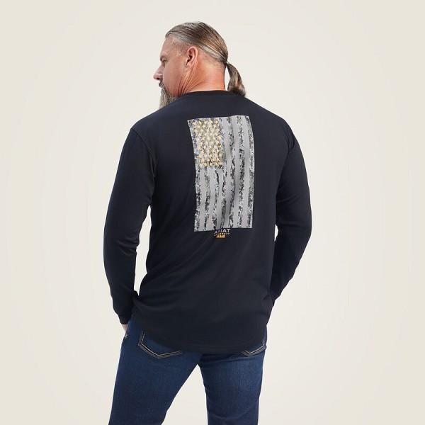 T-SHIRT, MENS REBAR WORKMAN RFLECTIVE FLAG GAPHIC LONG SLEEVE, ARIAT