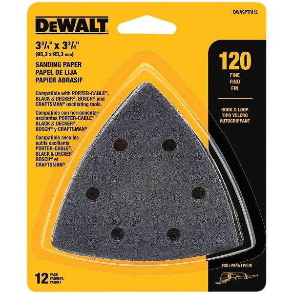 SANDPAPER 120 GRIT  HOOK and LOOP TRIANGLE w/ VAC HOLES 12-Pack