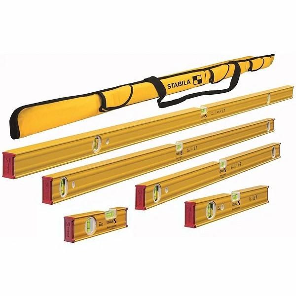 LEVEL SET 6 PIECE 72", 48", 24", 12", 8" AND CASE TYPE 80T RUBBER END CUSHIONS STABILA