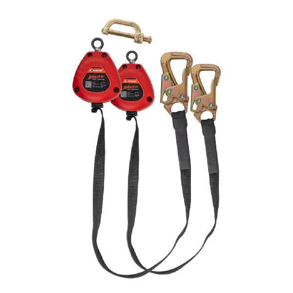 RETRACTABLE BRUTE Dual 9 ft. Tie-back SRL with Hi-Abrasion Resistant Webbing, tie-back hooks and dorsal connector (ANSI)