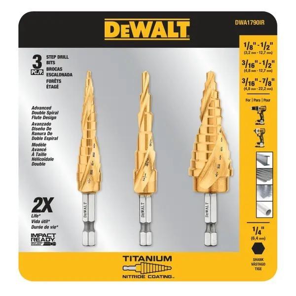 Step Drill Bit 7/8" - 1-1/8" Impact Ready Titanium Nitride Coating 3-pc Set