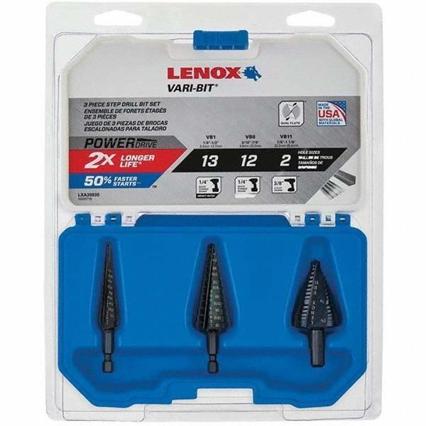 Step Drill Bit Set: 1/8" Min 1-1/8" Max High-Speed Steel 27 Hole Sizes