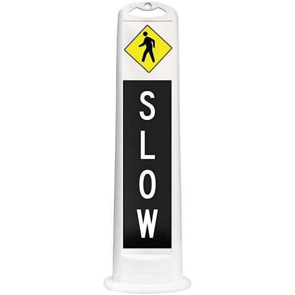 SIGN PANEL "SLOW w/ PEDESTRIAN GRAPHIC" TRAILBLZER 8" x 45" WHITE w/ BLACK  12# RUBBER BASE