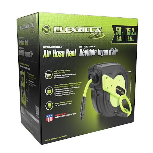 REEL, RETRACTABLE, WITH 3/8" X 50 FT., 300 PSI POLY HOSE, POLY HOUSING